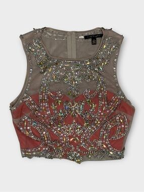 City Triangles Iridescent Rhinestone Mesh Crop Top — Size 3